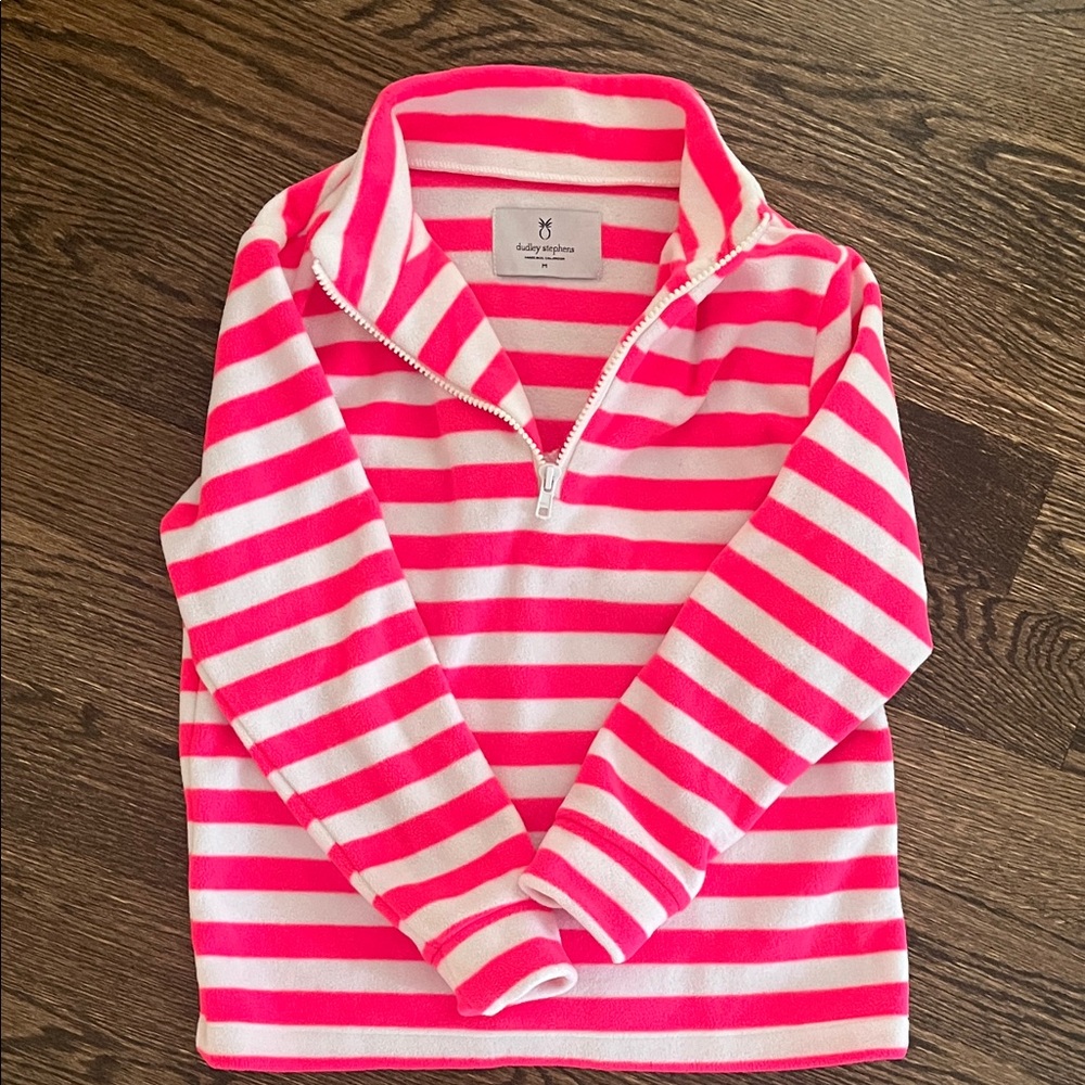 Dudley Stephens Girls Pink and White Stripe Fleece Pullover